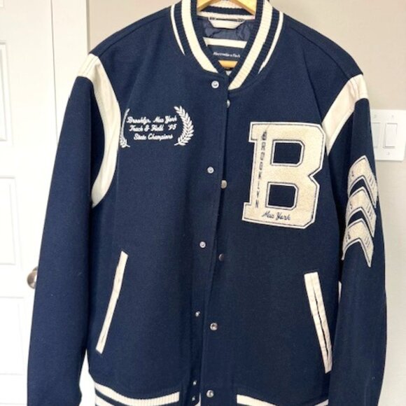 Abercrombie & Fitch Navy Varsity Jacket - Picture 1 of 3